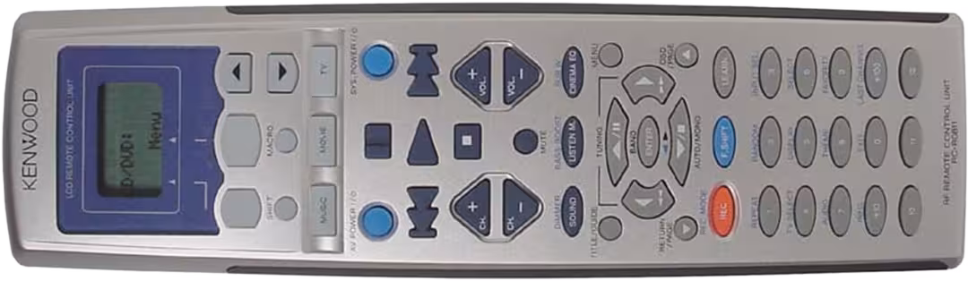 Kenwood AV VR-509 receiver remote control orientated horizontally.