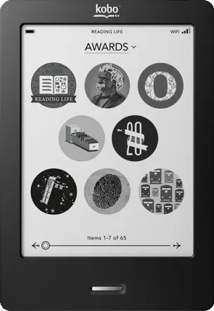Front view of a Kobo Touch 1.0 ebook reader.