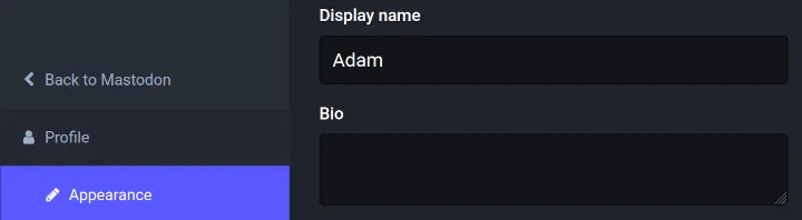 Mastodon edit profile screen with display name example that includes an emoji.