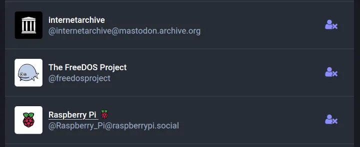 Mastodon follow list with avatars example.