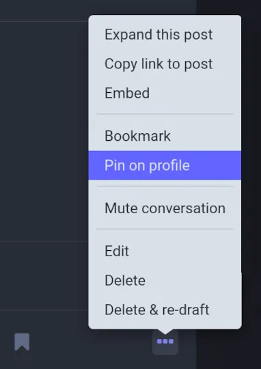 Illustrating how to add a pinned post (toot) to a Mastodon profile.